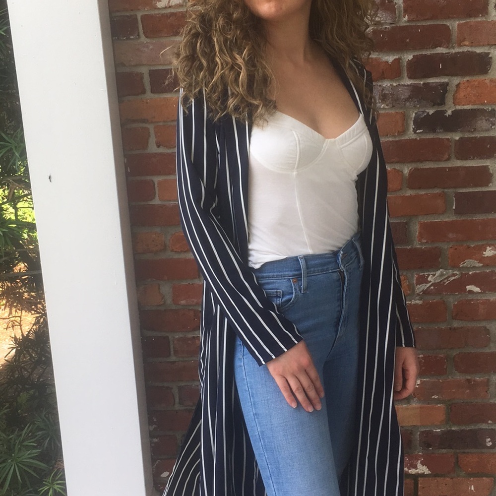 Navy blue striped duster